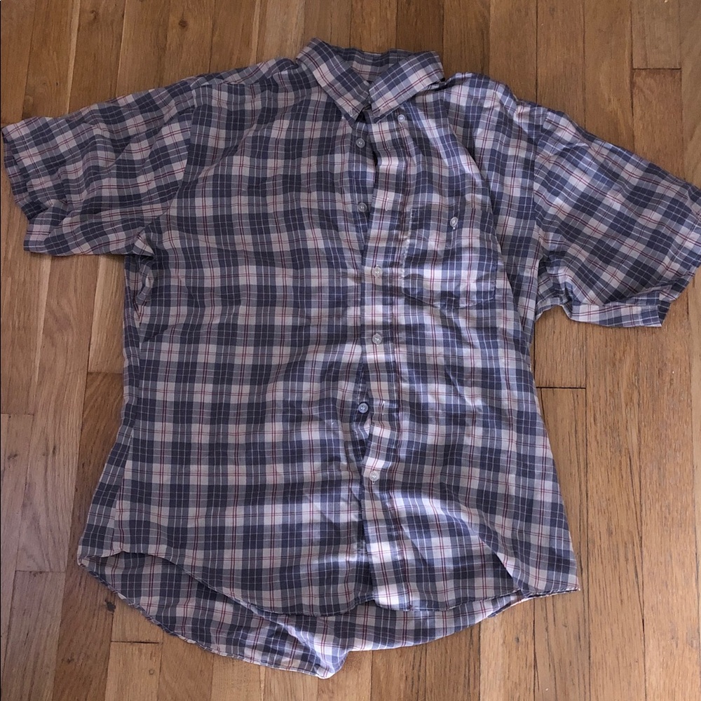 Wrangler Men's Blue and Pink Plaid Button Down Shirt